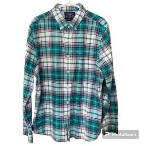 American Eagle Men’s XL turquoise blue plaid cotton slim fit button down shirt